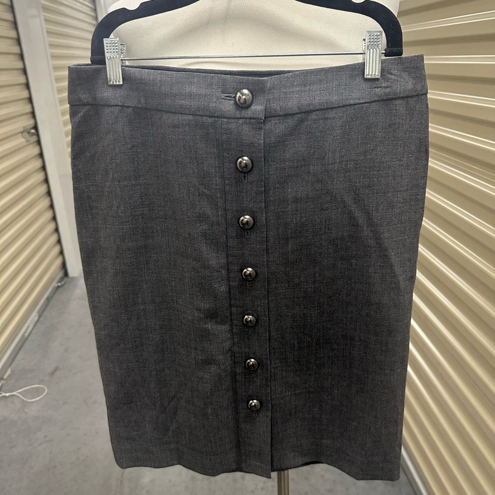 Express Design Charcoal Pinstripe Button-Down Pencil Skirt